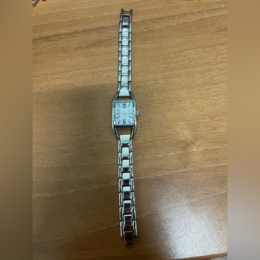 Silver Rectangular Face Watch